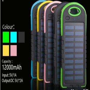 Portable Solar Charger 12000 mAh with Black, Blue, Brown, Gray, Green colors
